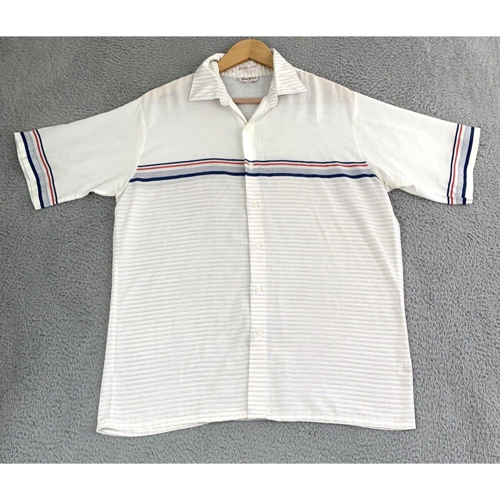 Jordan Christopher‎ Shirt Mens Large Button Up Vintage 80's Striped Red Blue
